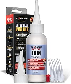 Starbond Super Fast Thin CA Glue – Super Glue Pro Kit with Precision Microtips Anti-Clog Cap & Extra Nozzles – Premium Cyanoacrylate Adhesive for Cracks, Joints, Woodturning, Hobby & Repairs, 2 oz