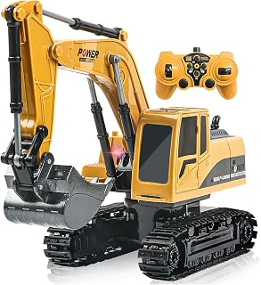 Remote Control Excavator, RC Construction Toy | Metal Shovel Digger Excavator with 680° Rotation Digging Sand, Realistic Lights Sounds, Birthday Present Toy for Boys