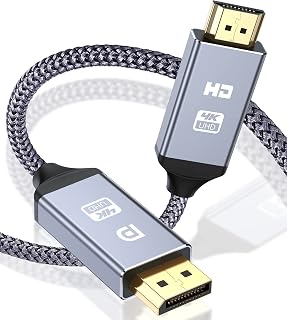 DisplayPort to HDMI Cable 4K 1.5M Nylon Braided, Unidirectional Transmission, Supports DP 1.4, HDMI 2.0 and 4K@60Hz Resolution, Compatible with Lenovo, Dell, HP,AMD, NVIDIA, Apple MacBook Pro, LG, Sony and more.