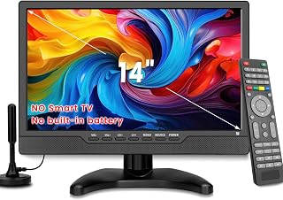 Jexiop 14 Inch LED HD TV,Portable Small Television with HDMI Input,Built-in Digital Tuner/HDMI/USB/DC-12IN-Supports Wall-Mounted-for Bedroom,Kitchen,RV - Includes Remote Control(Black)