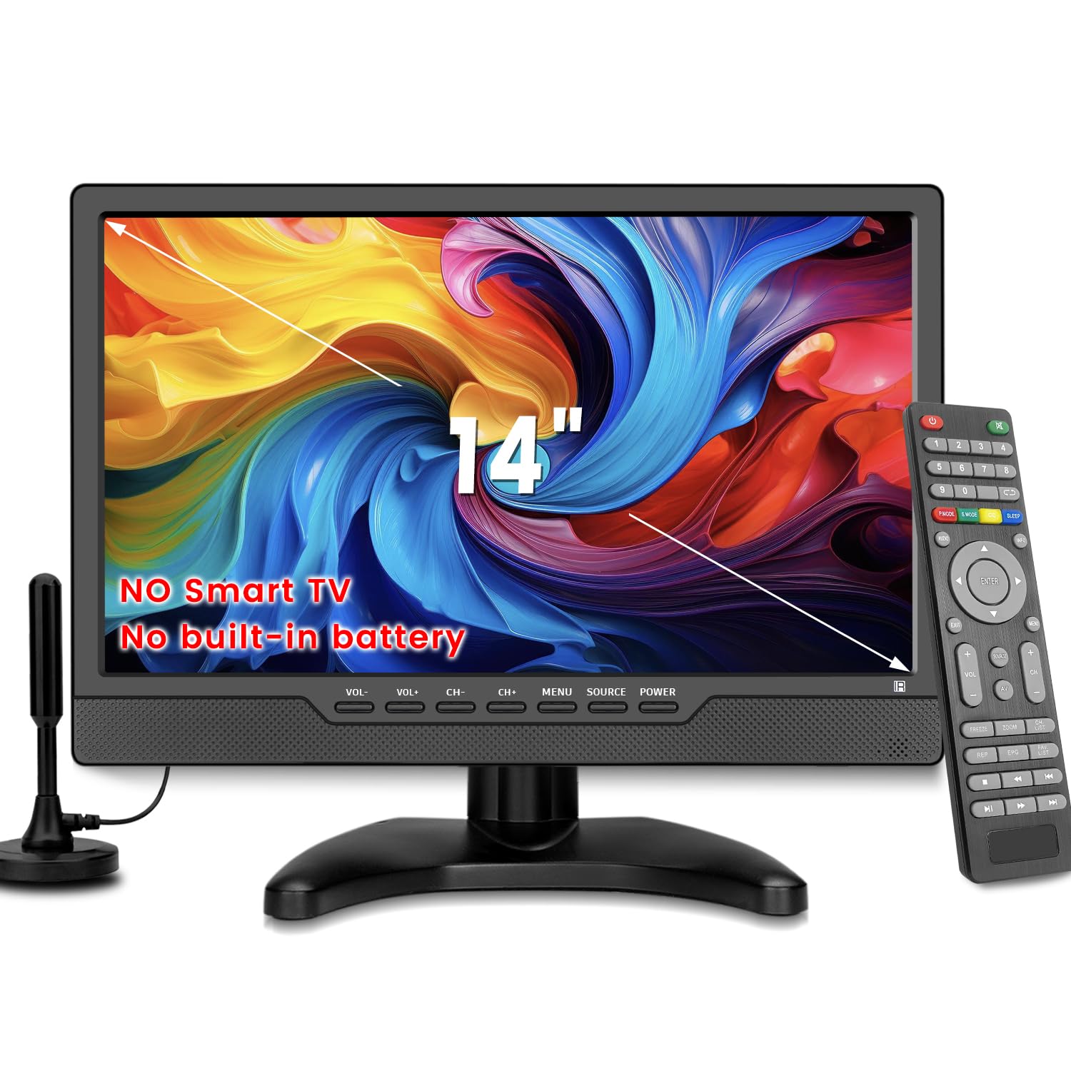Jexiop 14 Inch LED HD TV,Portable Small Television with HDMI Input,Built-in Digi