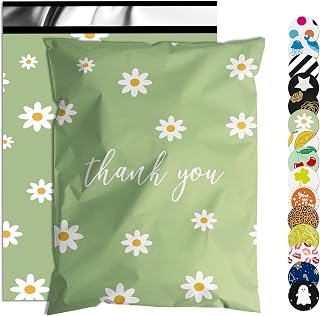 Thank You Poly Mailer 10x13 Inch 100 Pcs | Strong Adhesive Sealing, Waterproof, and Tear-resistant Shipping Bags for Clothing, Cute Chrysanthemum Print Packaging