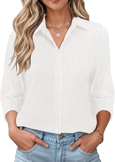 LOMON Womens Long Sleeve Button Down Shirts Casual Loose Fit Cotton Collared Blouses