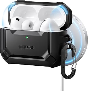 MOBOSI for AirPods Pro 3 Case with Magnetic Lid Lock,Black | Compatible with MagSafe,Military Grade Shockproof Protective Cover with Cleaner Kit& Keychain for iPod Pro 3 Case(2025)