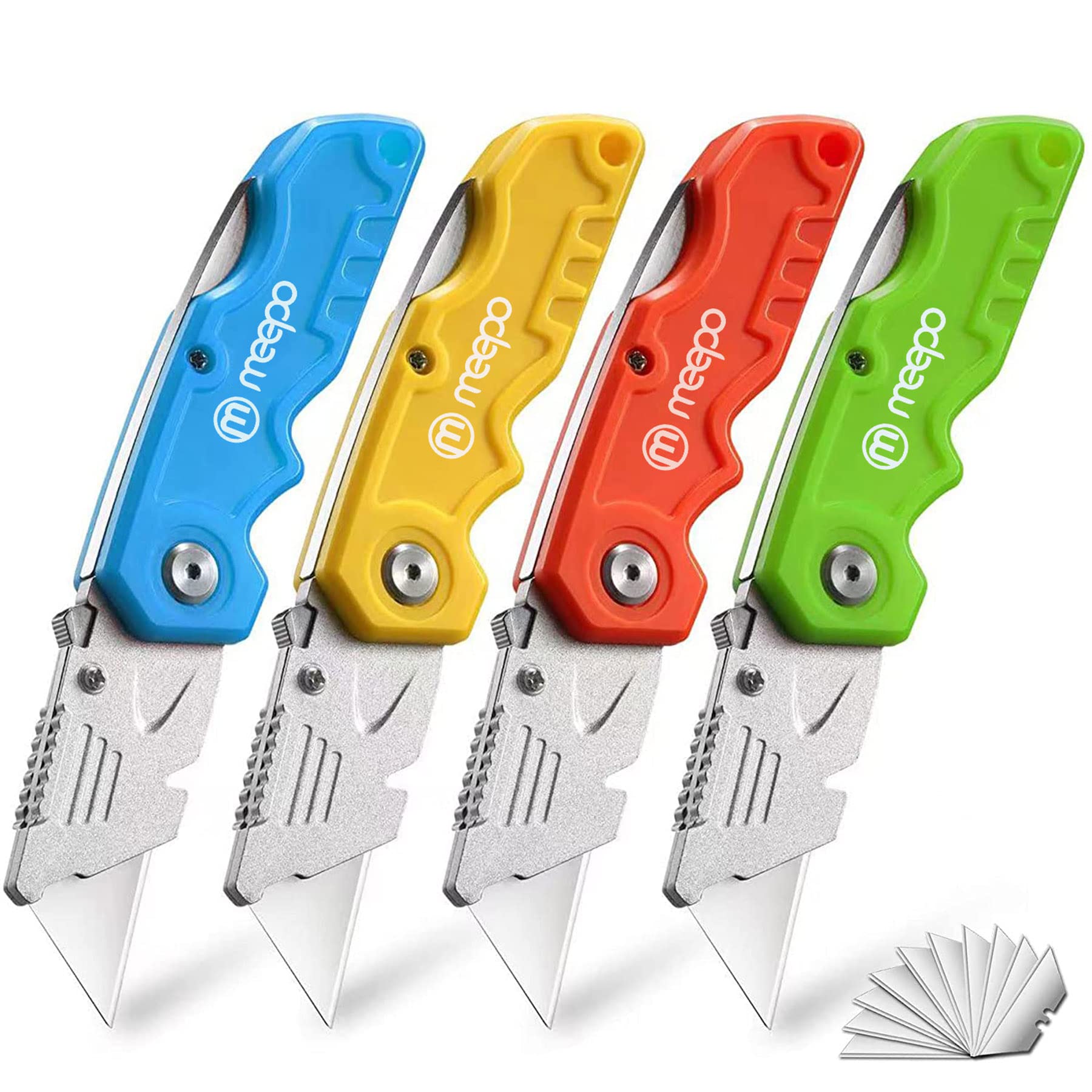 M MEEPO 4-Pack Box Cutter, Colorful Folding Utility Knife w/ 10 pcs Blades | Tou