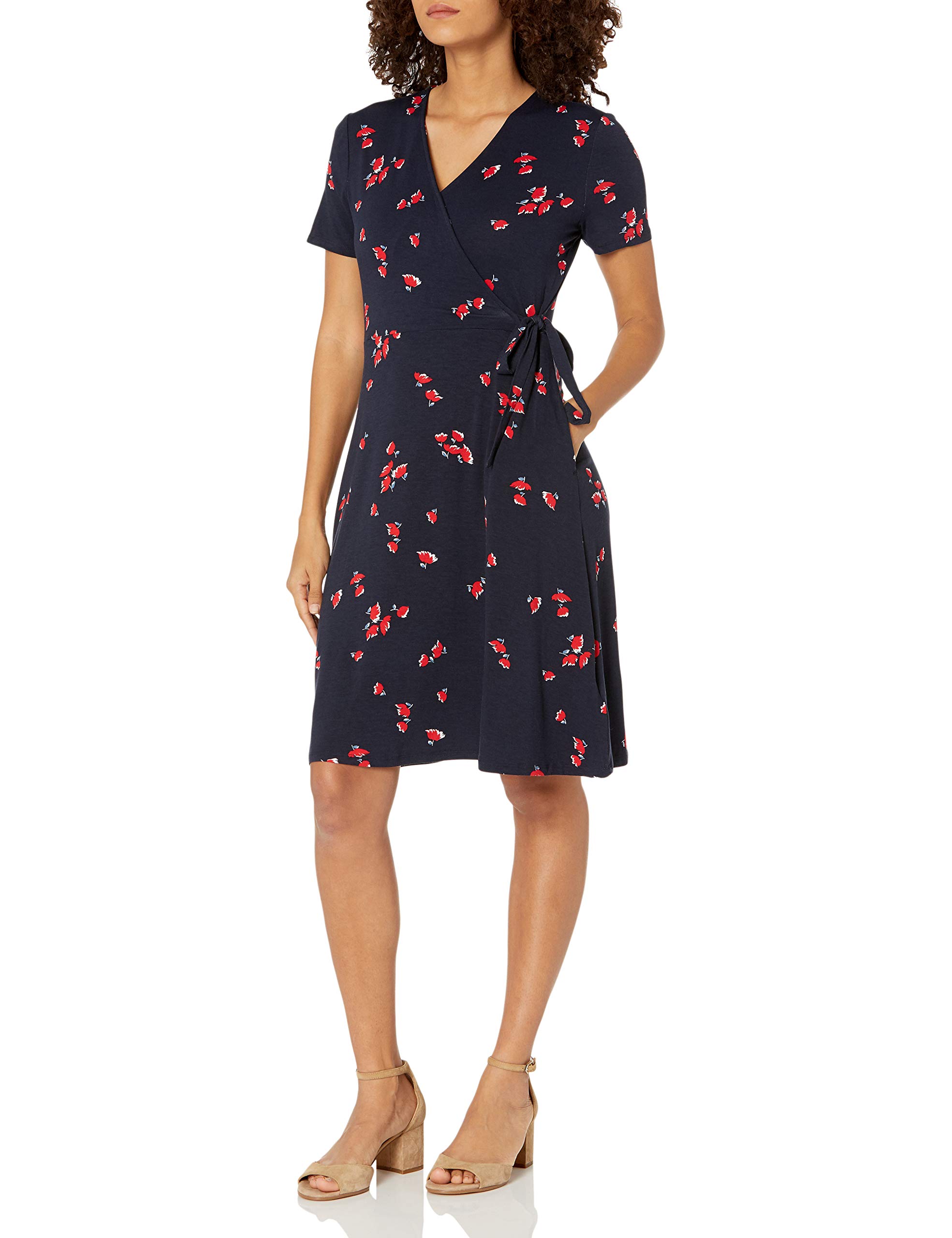 Amazon Essentials Womens Cap-Sleeve Faux-wrap Dress