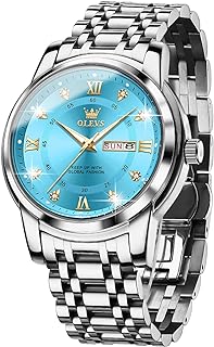 OLEVS Montre à quartz de luxe pour homme - Dorée et argentée - Étanche - En acier inoxydable, Bleu silevr