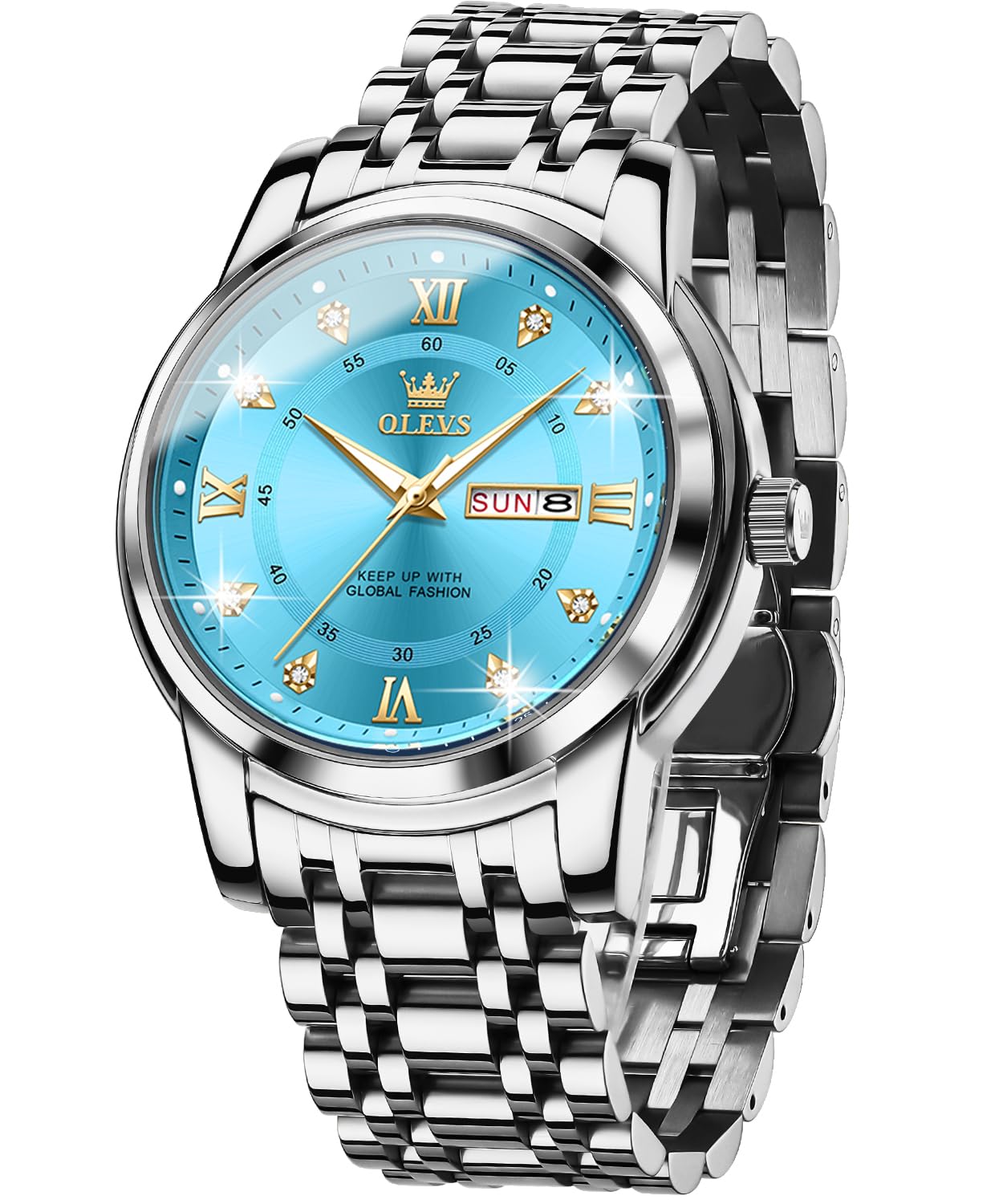 OLEVS Montre à quartz de luxe pour homme - Dorée et argentée - Étanche - En acie