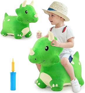 iPlay, iLearn Bouncy Pals Kids Dinosaur Hopper Toys, Toddler Plush Triceratops Hopping Horse W/Pump, Outdoor Indoor Ride Bounce Animal, Activity Birthday Gifts for 18 24 Month 2 3 4 Year Old Boy Girl