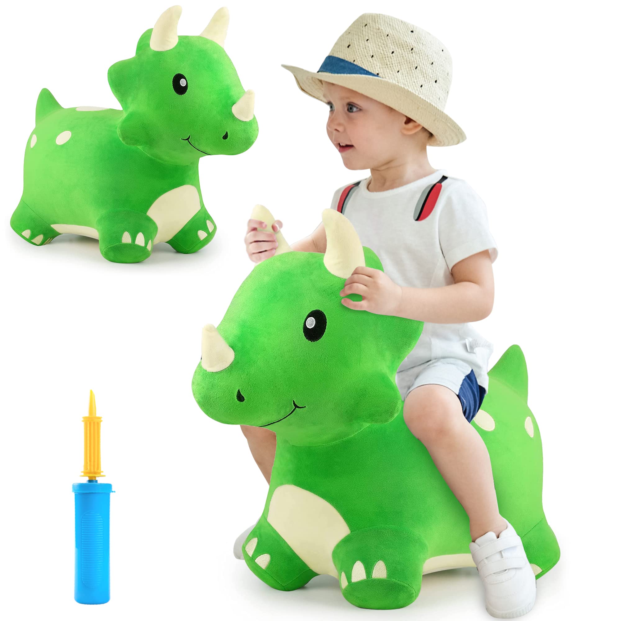 iPlay, iLearn Bouncy Pals Kids Dinosaur Hopper Toys, Toddler Plush Triceratops H