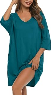 Bresdk Nightgowns Women Cotton Super Soft Nightgown Women's Plus Size Short Sleeve 3/4 Pajamas Elegant Sleepwear