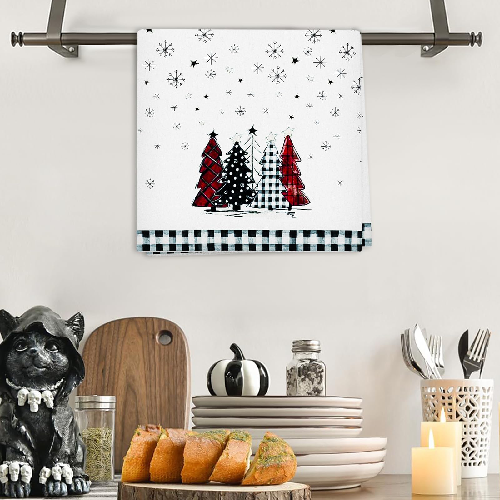 Merry Christmas Buffalo Plaid Hand Towel Red and Black Checkered Holiday Kitchen