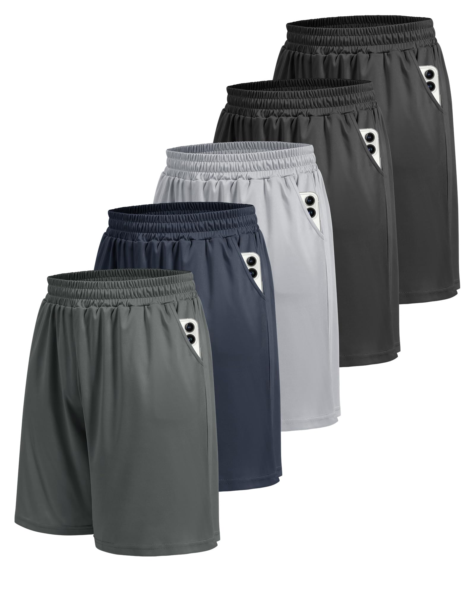 5 Pack Athletic Gym Mens Shorts - Workout Black Quick Dry Basketball Shorts | Ru