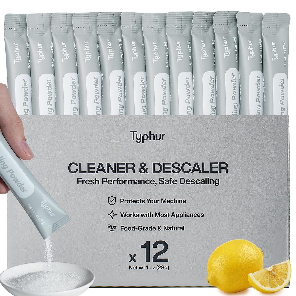 Typhur Ice Maker Cleaner & Descaler, 12-Pack 100% Pure Citric Acid Powder | Remo