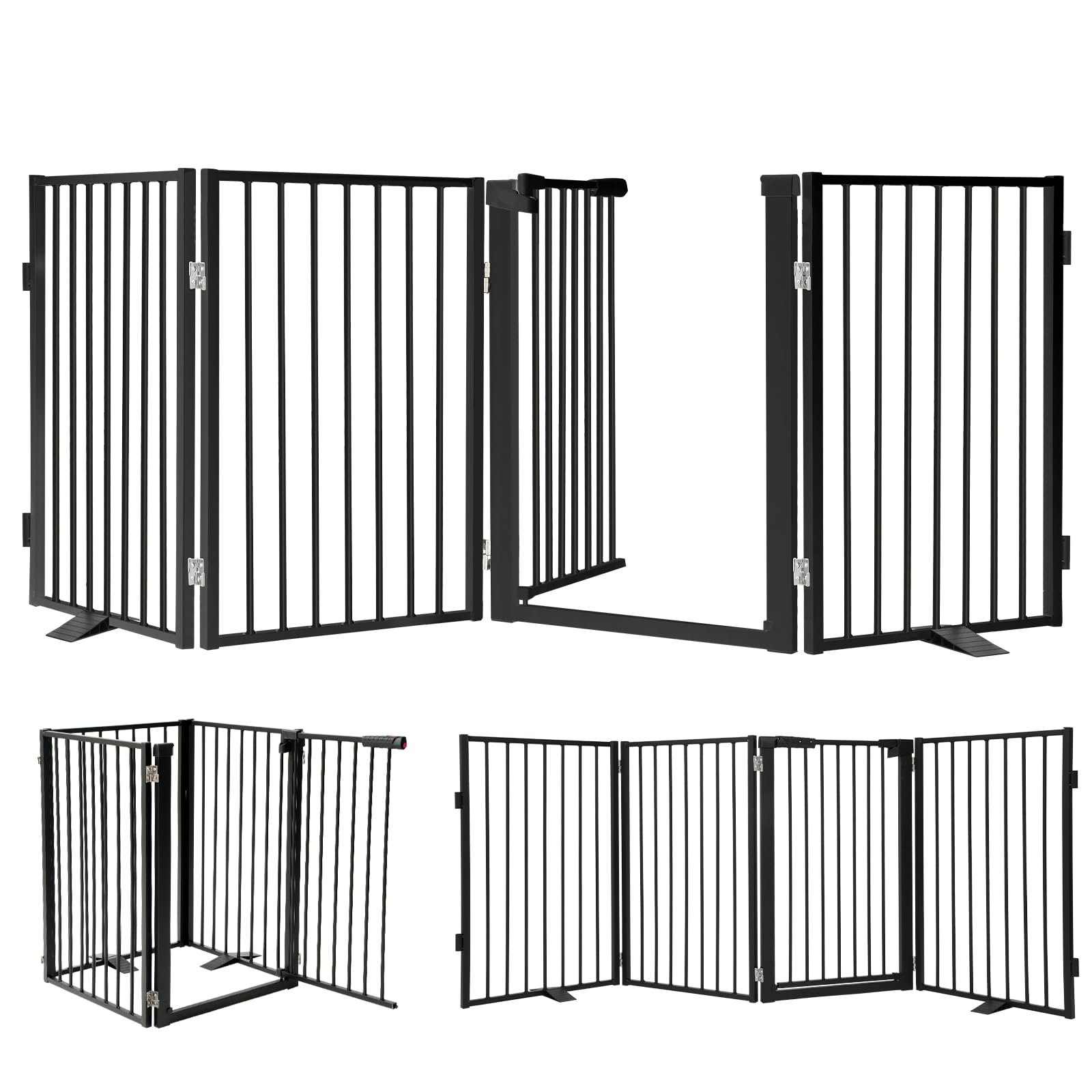 Snagle Paw Freestanding Dog Gate, 80" W x 24" H, 4-Panel, Black