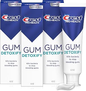 Crest Pro-Health Gum Detoxify Antibacterial Fluoride Toothpaste, 4.8 oz 3 Pack, Enamel and Gum Repair, Cavity Protection, Deep Clean, Plaque Control, Clinically Proven, Travel Size Toiletries
