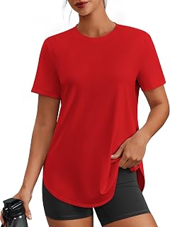 PINSPARK Workout Tops for Women UPF 50+ Hip Length Athletic Shirts S-3XL