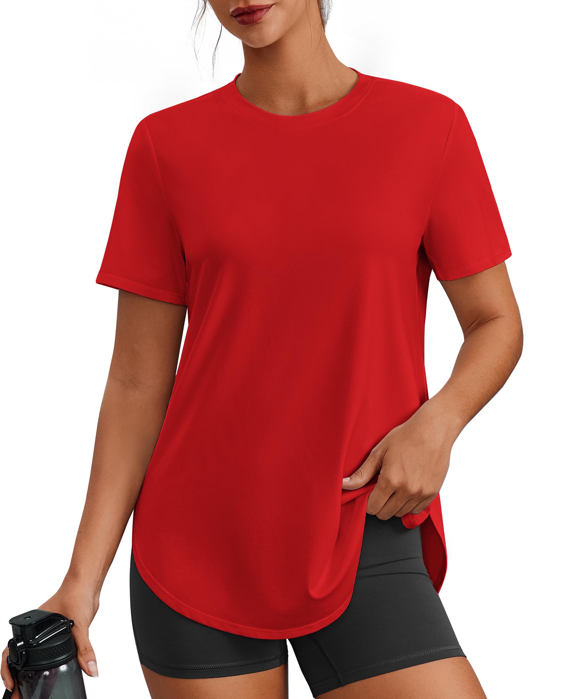 PINSPARK Workout Tops for Women UPF 50+ Hip Length Athletic Shirts S-3XL