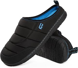 LongBay Mens Two-Tone Slip on Slippers Memory Foam Warm Non-Slip Water Resistant Indoor Outdoor House Shoes Machine Washable