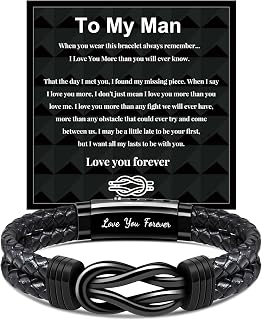 GBTBYS To My Man/Son/Dad Bracelet Birthday Gift Ideas Mens | Infinity Knot Leather Bracelets for Daddy Husband Boyfriend Fiance Son Christmas Birth Gifts