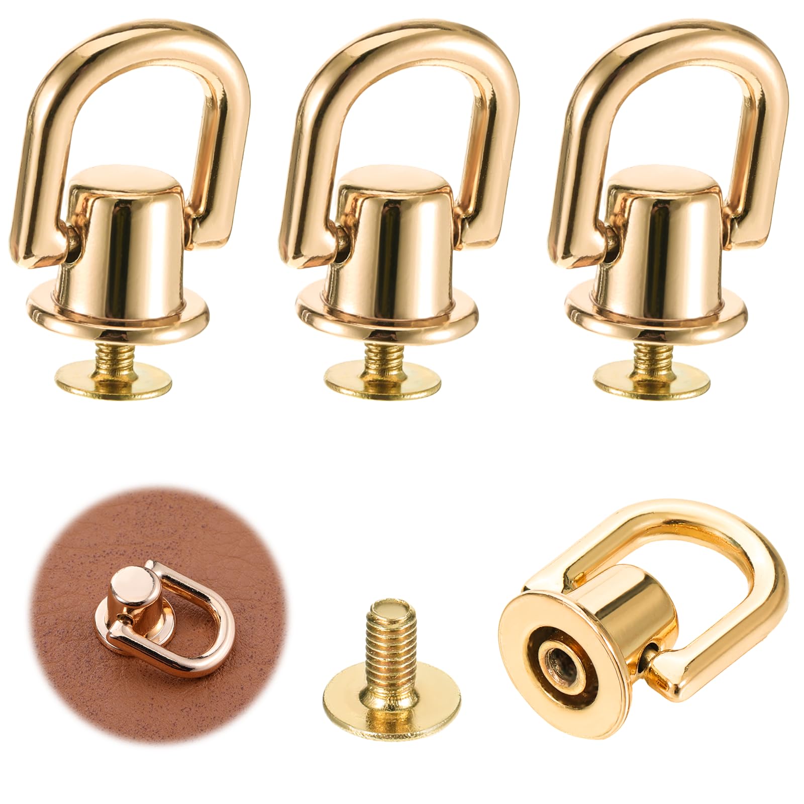4 Pcs D Rings for Purse, Heavy Duty 360° Rotatable Metal Hardware, Stud Screw Ba