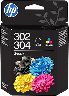 HP 302/304 Black and Three Colours, Pack of 2 Original Ink Cartridges | Compatible with DeskJet 1110, 2130, Envy 4520, OfficeJet 3830, 5220, 5230, 100 Page (B82L1AE) Printer Series