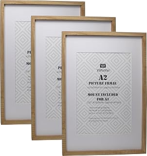 Natural Wood Effect A2(42x59.4cm) Boxed Picture Frames Set of 3,for A3(29.7X42CM), A3 Boxed Photo Frames 3pack,A2 Oak Wooden Effect Poster Frame with Mount for A3 photo
