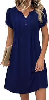 Zeagoo Women's Casual Dresses with Pockets Summer Floral V-Neck A-Line Tshirt Dress Short Sleeve Mini Dress Beach Sundress