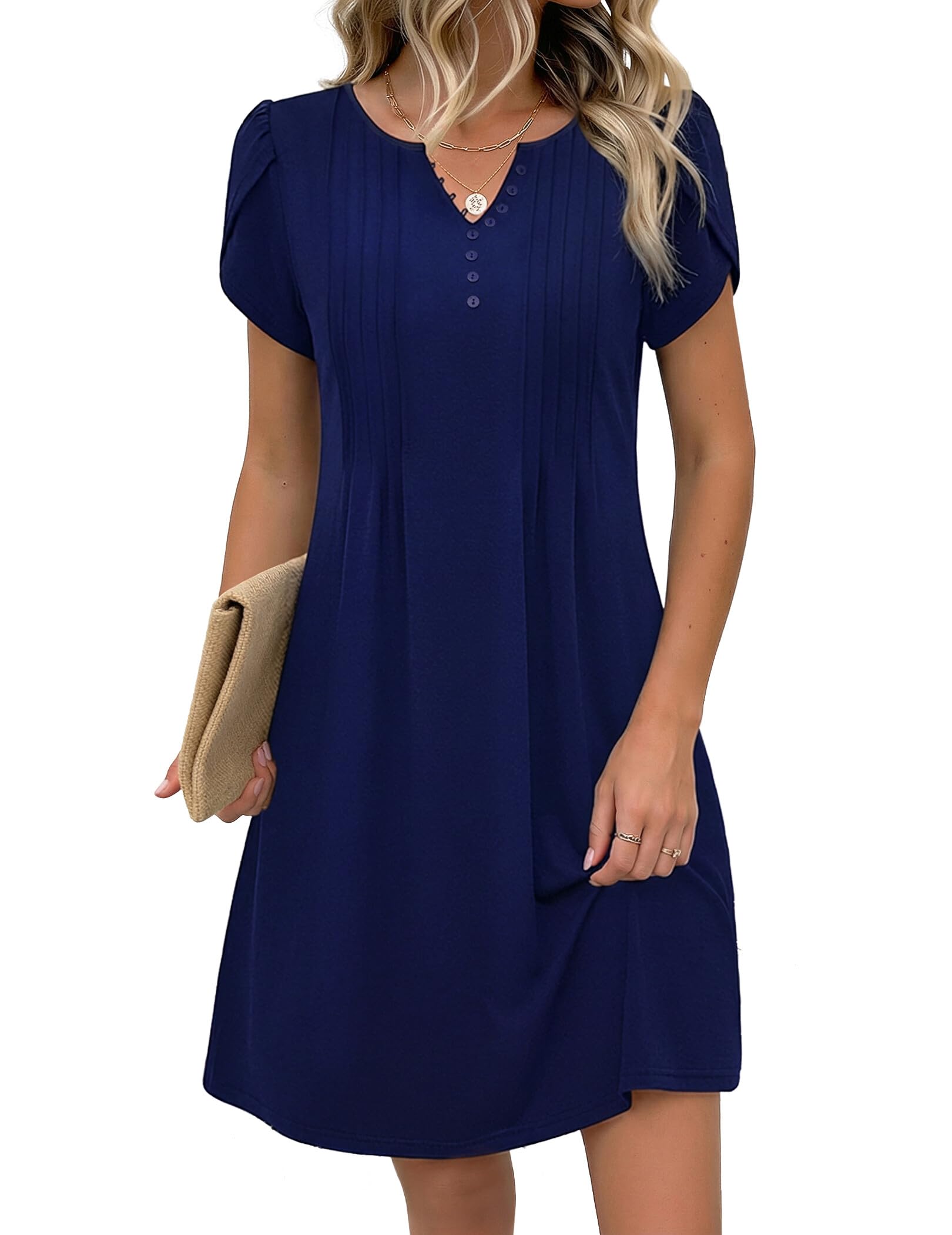 Zeagoo Women's Casual Dresses with Pockets Summer Floral V-Neck A-Line Tshirt Dr