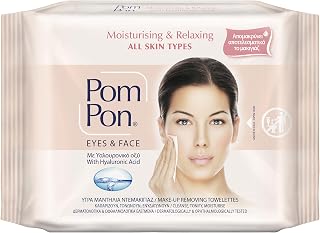 Pom Pon ALL SKIN Makeup Remover Wipes for Face and Eyes, with Natural Ingredients, Moisturizing and Relaxing, 20 Count