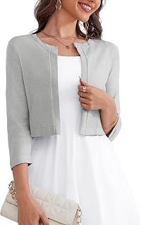 OmicGot Women's 3/4 Sleeve Bolero Shrug Open Front Cropped Cardigan Sweater