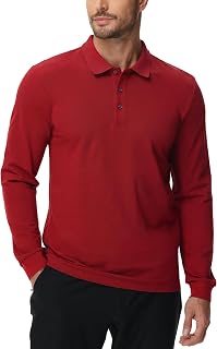 MIER Mens Cotton Polo Shirt Long Sleeve Golf Tennis Polo Shirt with Collar for Work Travel 3 Button Ultra Soft