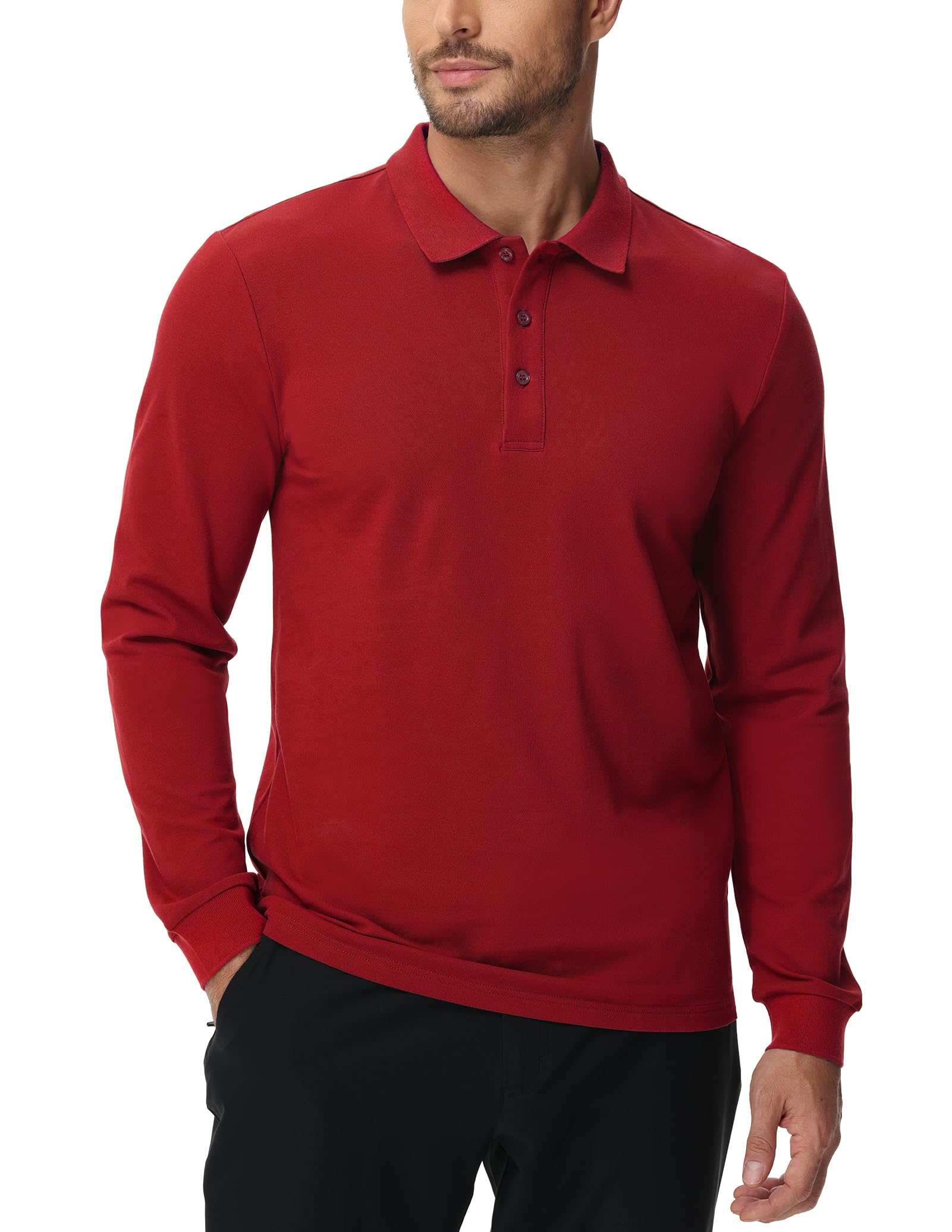 MIER Men's Polo Shirt Cotton Long Sleeve Collar Golf Tennis Casual Work Travel 3