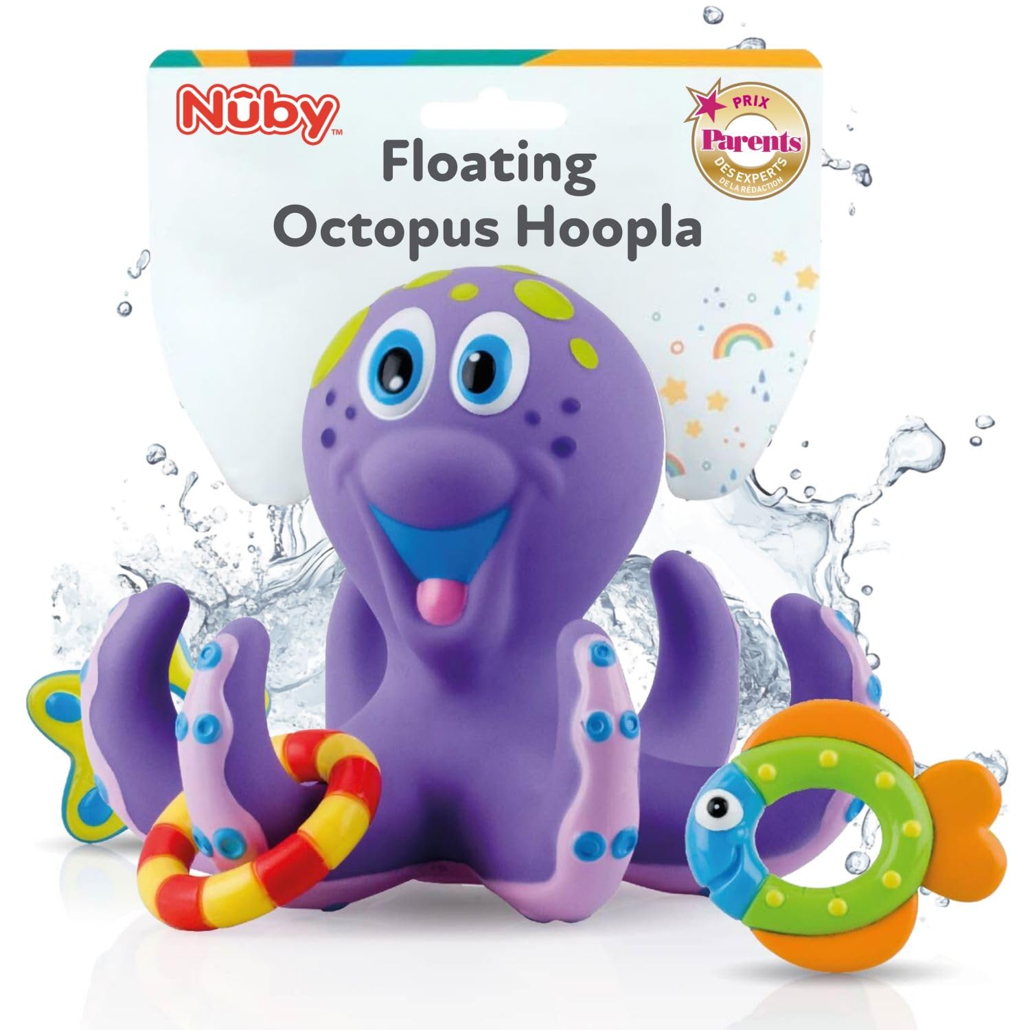 Nuby Floating Purple Octopus Interactive Toddler Bath Toy, 18M+ | Stimulates Han