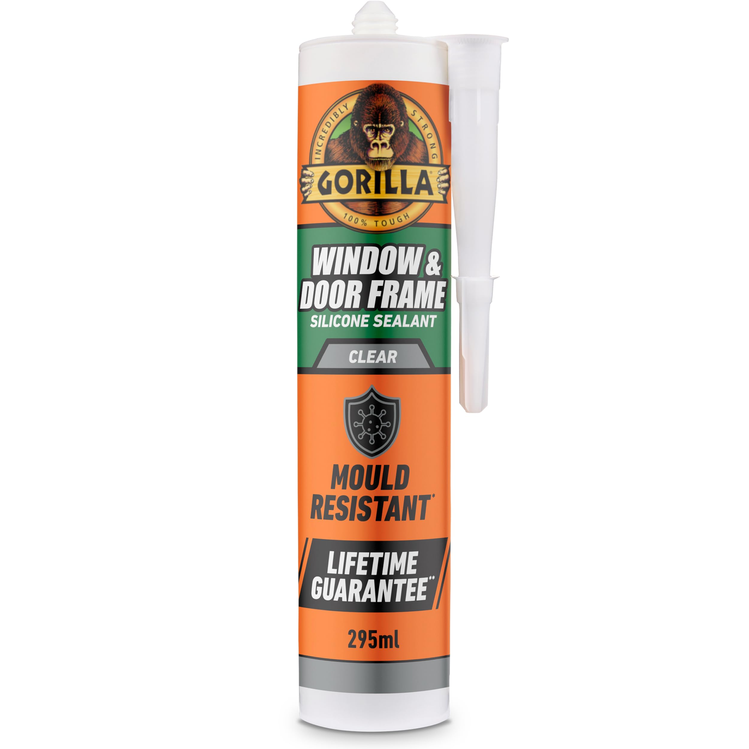 Gorilla Window & Door Clear Silicone Sealant, 295ml – Mould Resistant, 100% Wate