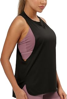 icyzone Women's Long Backless Sports Tank Top Breathable Loose T-Shirt for Fitness Yoga Running