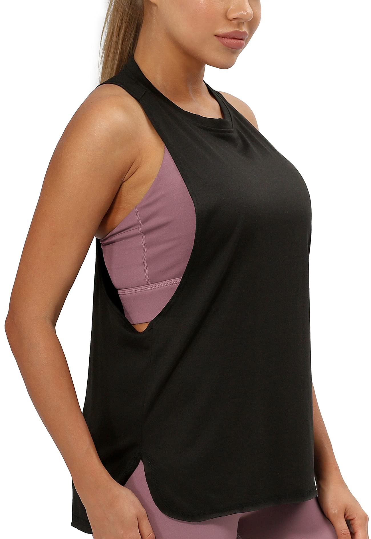 icyzone Women's Long Backless Sports Tank Top Breathable Loose T-Shirt for Fitne