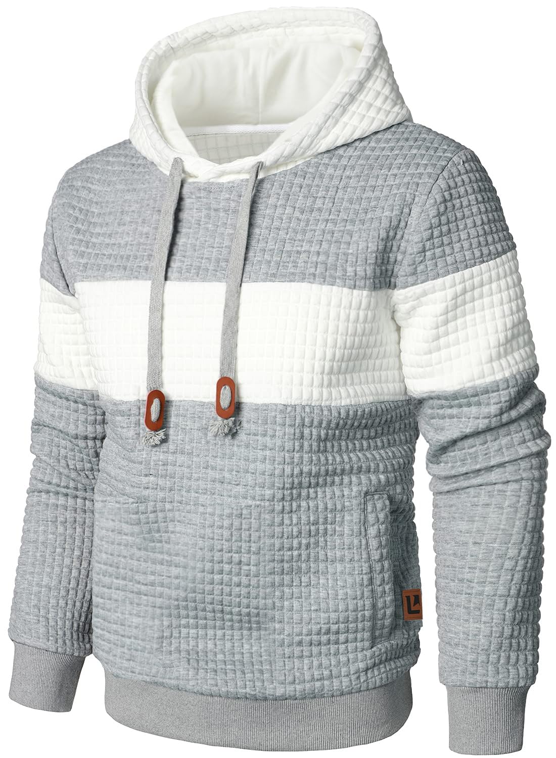 Qichic Men’s Sweatshirts Long Sleeve Pullover Patchwork Plaid Jacquard Hoodie Ca