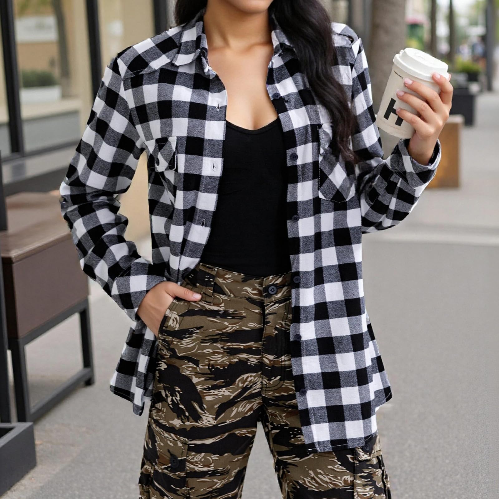 Women's Casual Long Sleeve Flannel Blouse
