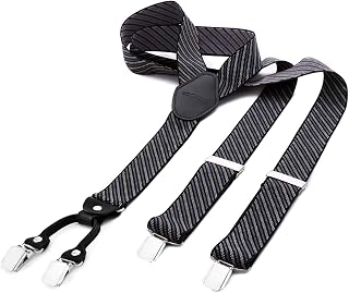DonDon Braces for Men Trousers Adjustable Suspenders 3,5 cm 1,38" Wide 4 Clips with Leather in Y-Form Elasticated