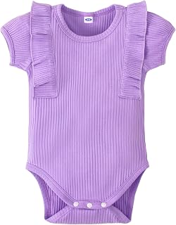Baby Girl Ribbed Knit Romper Ruffle Bodysuit Solid Color Jumpsuit