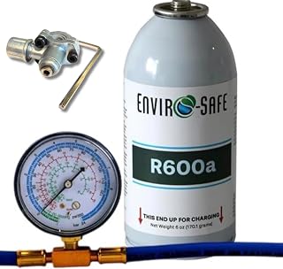 ENVIRO-SAFE R600a Refrigerant | 1 Pack | 6 oz/170g Can | Piercing Style Can for HVAC Use (Include Charging Gauge and Bullet Piercing Valve)