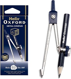 Helix Oxford Metal Compass with Safety Point & Pencil | Safety Point on Compass - Ideal for use in Schools