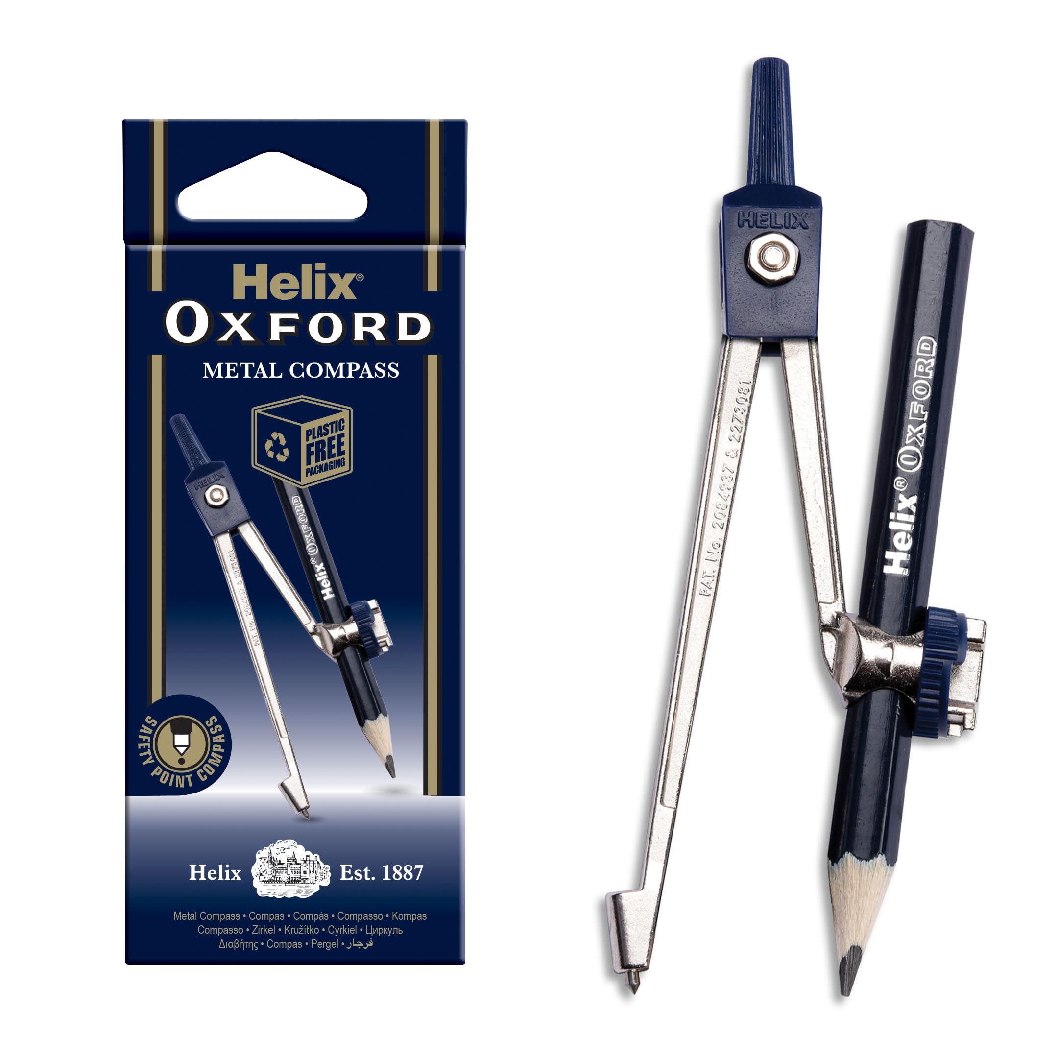 Helix Oxford Metal Compass with Safety Point & Pencil | Safety Point on Compass 