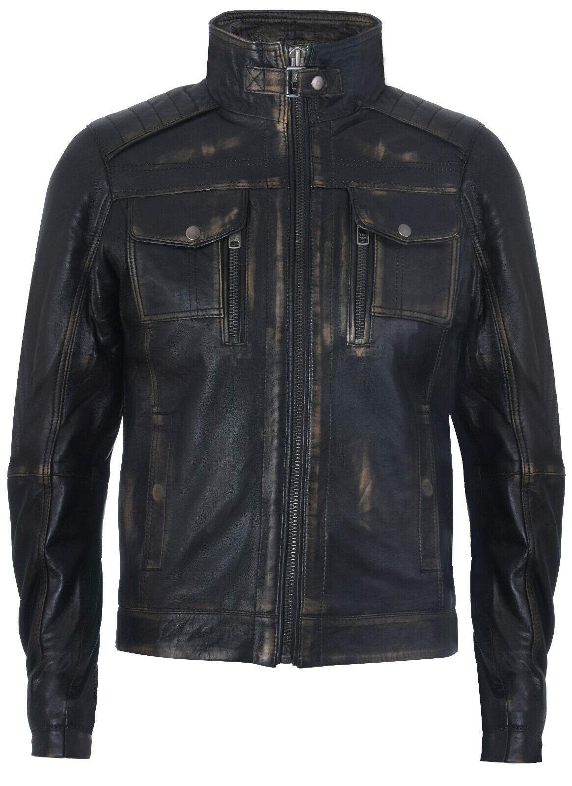 Infinity Leather Men Racer 100% Leather Motorcycle Jacket Distressed