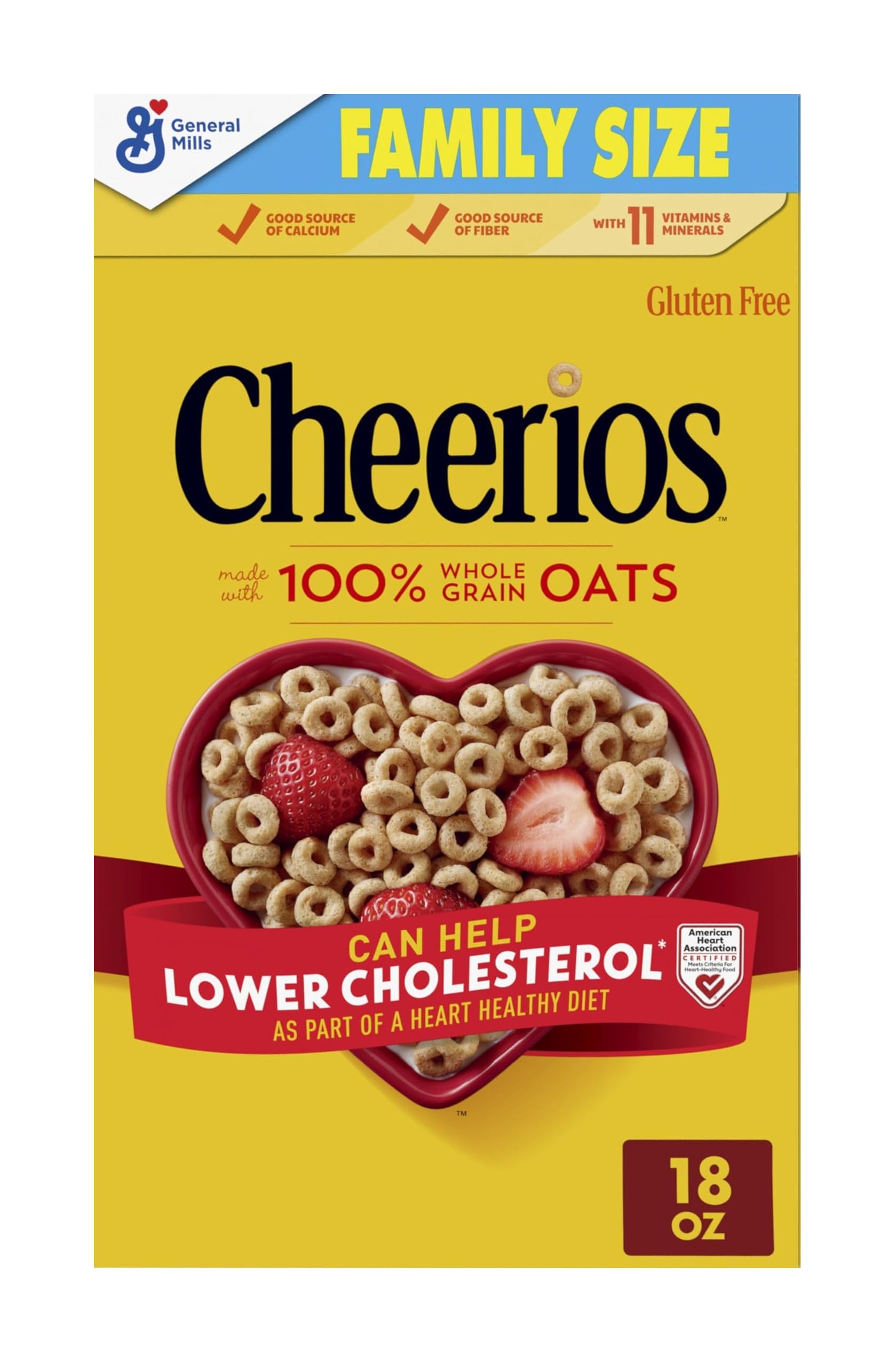 Cheerios, Heart Healthy Gluten Free Breakfast Cereal, Family Size, 18 oz | 100% 