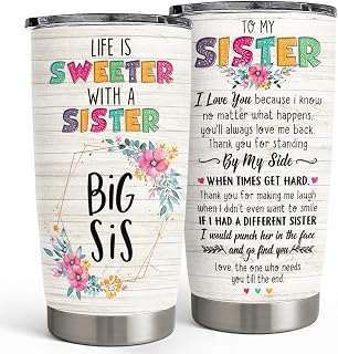 Sister Gifts - Sister Stainless Steel 20oz Tumbler, Insulated Travel Mug, Gifts for Birthday, Christmas, Women, Girls, Best Friends