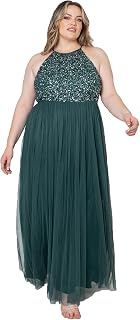 Maya Deluxe Women's Maxi Halter Neck Sequined Evening Dress Long Women's Prom Wedding Dress