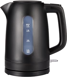 Amazon Basics Electric Kettle 1.7L, 3000 W, BPA-Free with 360° Base, Auto Shut-Off and Removable Anti-Scale Filter, Matte Black