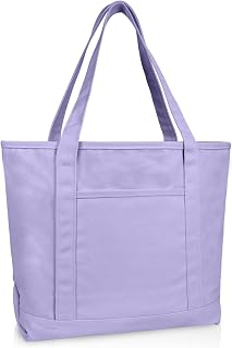 DALIX 20" Solid Color Cotton Canvas Shopping Tote Bag (Exclusive Edition)